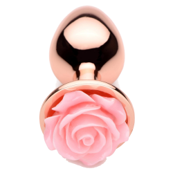 Rose Gold Anal Plug with Pink Flower