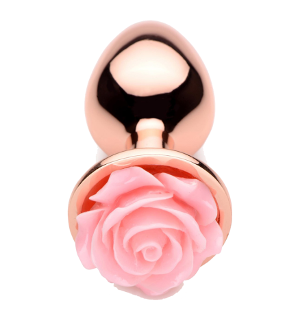Rose Gold Anal Plug with Pink Flower