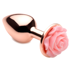 Rose Gold Anal Plug with Pink Flower