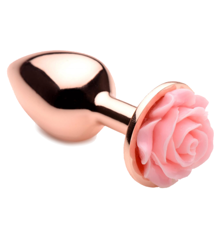 Rose Gold Anal Plug with Pink Flower