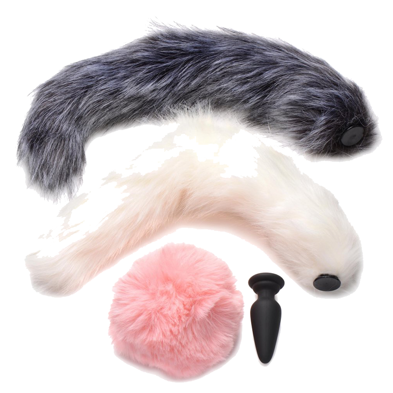 Silicone Anal Plug with 3 Interchangeable Tails Silicone Anal Plug with 3 Interchangeable Tails