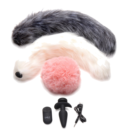 Vibrating Silicone Anal Plug with 3 Interchangeable Tails