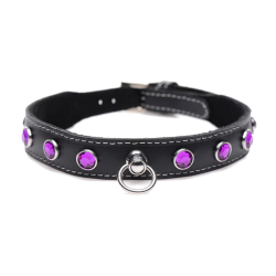 Royal Vixen Leather Choker with Rhinestones - Purple