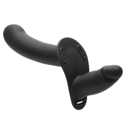 28X Double Diva 1.5 Inch Double Dildo with Harness - Black