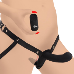 28X Double Diva 1.5 Inch Double Dildo with Harness - Black