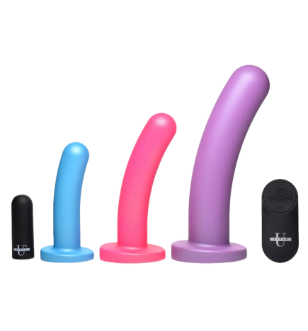 Triple Peg 28X Vibrating Silicone Dildo Set with Remote Control