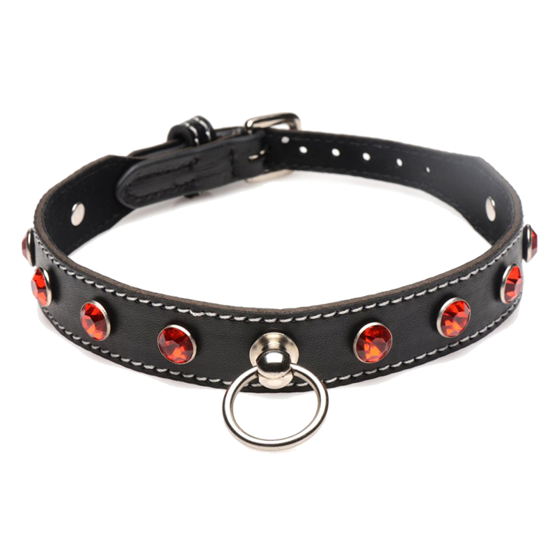 Rhinestone Choker with O-Ring - Red Rhinestone Choker with O-Ring - Red