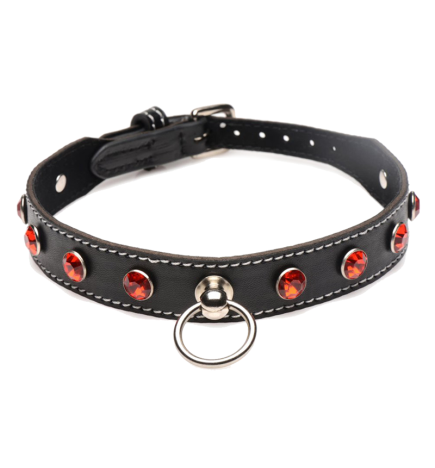 Rhinestone Choker with O-Ring - Red