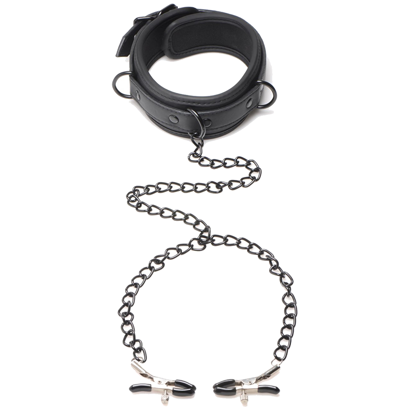 Collared Temptress Collar with Nipple Clamps Collared Temptress Collar with Nipple Clamps