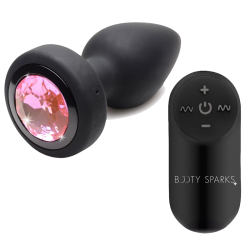 28X Vibrating Silicone Pink Gem Anal Plug - Small