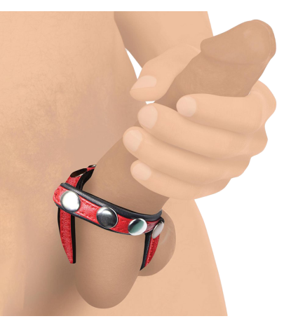 Leather Snap-On Cock Harness - Red