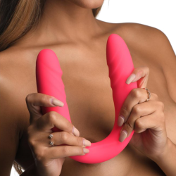 7X Double Down Silicone Double Dildo with Remote - Pink