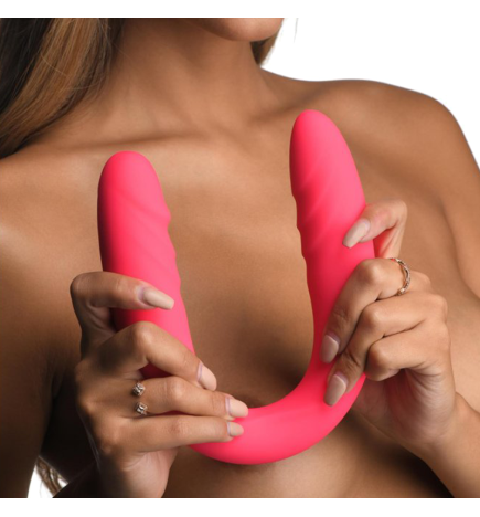 7X Double Down Silicone Double Dildo with Remote - Pink