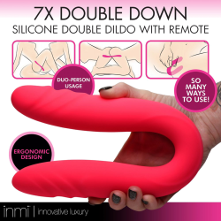 7X Double Down Silicone Double Dildo with Remote - Pink