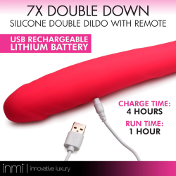 7X Double Down Silicone Double Dildo with Remote - Pink