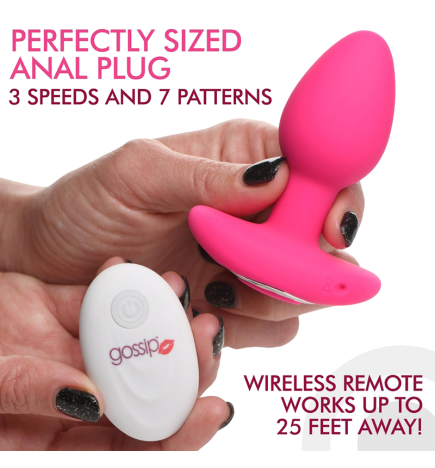 10X Pop Rocker Vibrating Silicone Plug with Remote - Magenta
