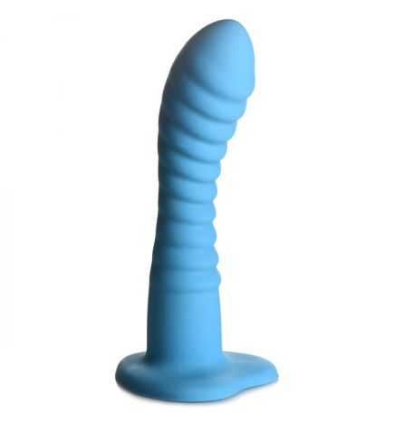 Ribbed Silicone Blue Dildo