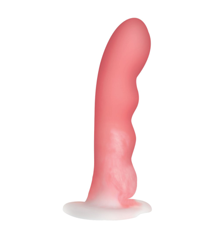 Wavy Silicone Pink and White Dildo