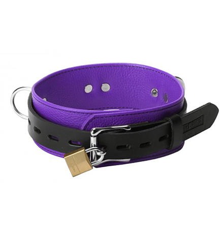 Strict Leather Deluxe Locking Collar - Purple & Black