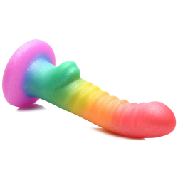 Ribbed Rainbow Silicone Dildo