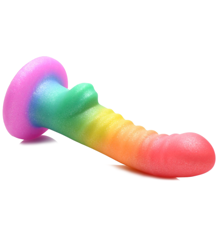Ribbed Rainbow Silicone Dildo