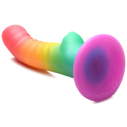 Ribbed Rainbow Silicone Dildo