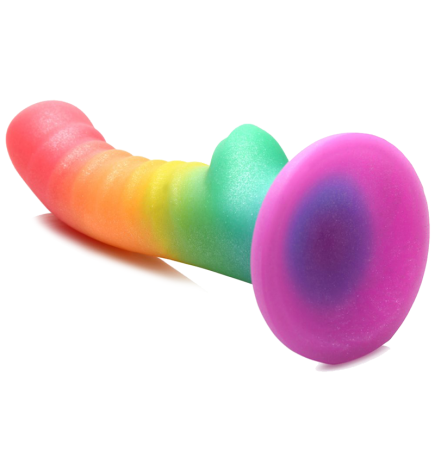 Ribbed Rainbow Silicone Dildo