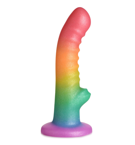 Ribbed Rainbow Silicone Dildo