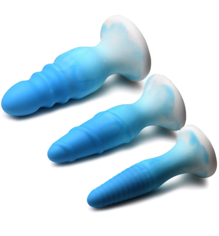 3 Piece Silicone Butt Plug Set - Blue