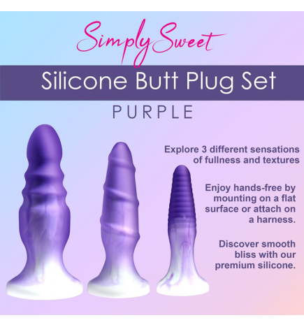 3 Piece Silicone Butt Plug Set - Purple